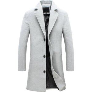 Men's  Light Gray Wool Blend Pea Coat Notched Collar Single Breasted Overcoat
